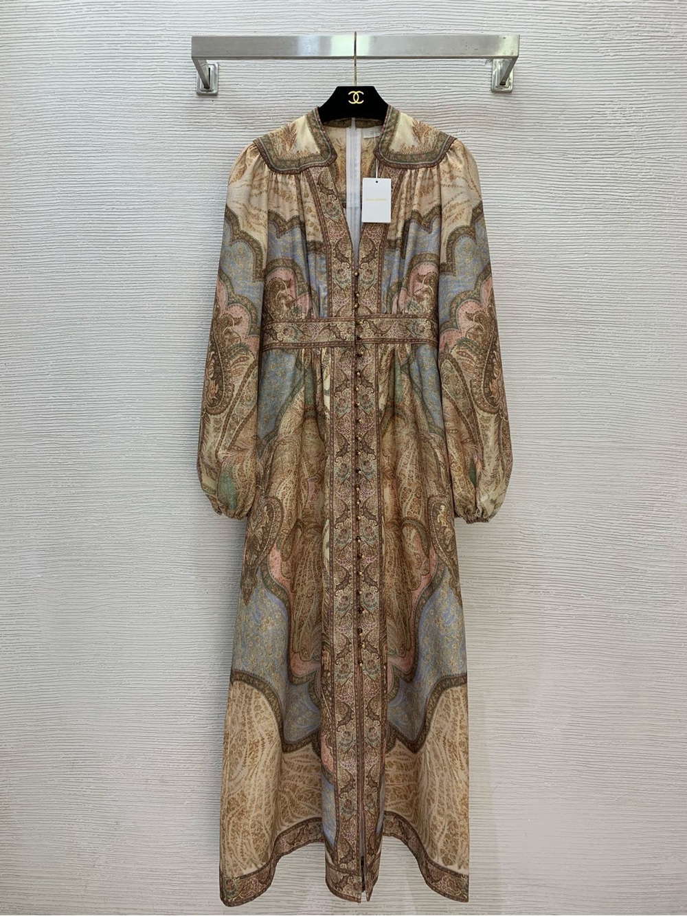 Zimmermann Paisley Button-Front Maxi Dress in Beige, Blue & Pink